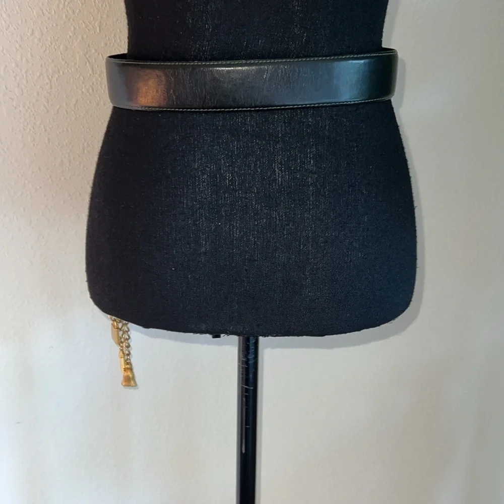 ESCADA Women’s Collaboration with Avignon Black Leather Belt Gilded Gold Charms